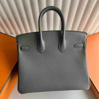 Hermes Birkin 25 Retourne Handmade Bag in Gris Meyer Epsom Calfskin