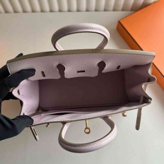 Hermes Birkin 25 Retourne Handmade Bag In Mauve Pale Epsom Calfskin