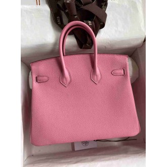 Hermes Birkin 25 Retourne Handmade Bag In Pink Clemence Leather