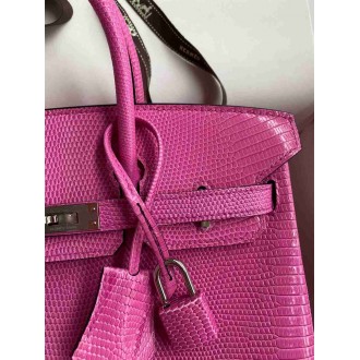 Hermes Birkin 25 Retourne Handmade Bag In Pink Lizard Leather