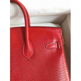 Hermes Birkin 25 Retourne Handmade Bag In Red Lizard Leather