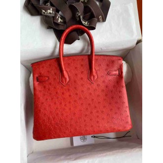 Hermes Birkin 25 Retourne Handmade Bag In Red Ostrich Leather