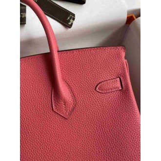 Hermes Birkin 25 Retourne Handmade Bag In Rose Lipstick Clemence Leather