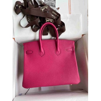 Hermes Birkin 25 Retourne Handmade Bag In Rose Tyrien Clemence Leather