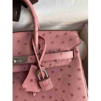 Hermes Birkin 25 Retourne Handmade Bag in Terre Cuite Ostrich Leather