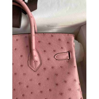 Hermes Birkin 25 Retourne Handmade Bag in Terre Cuite Ostrich Leather