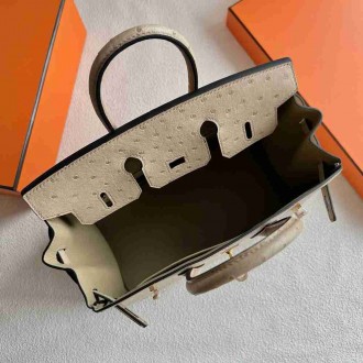 Hermes Birkin 25 Retourne Handmade Bag In Trench Ostrich Leather