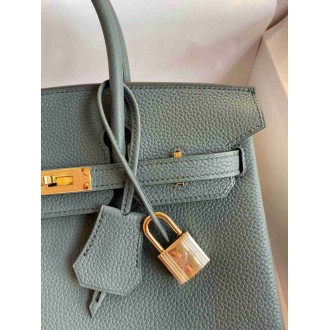 Hermes Birkin 25 Retourne Handmade Bag In Vert Amande Clemence Leather