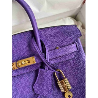 Hermes Birkin 25 Retourne Handmade Bag In Violet Clemence Leather