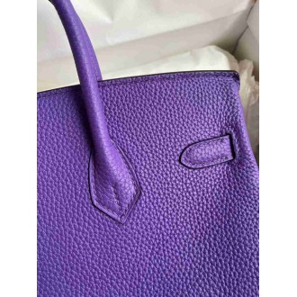 Hermes Birkin 25 Retourne Handmade Bag In Violet Clemence Leather