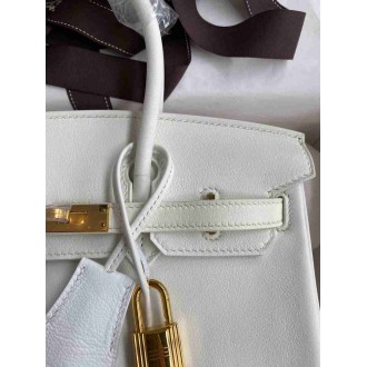 Hermes Birkin 25 Retourne Handmade Bag In White Swift Calfskin