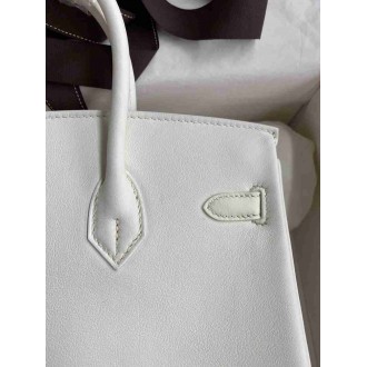 Hermes Birkin 25 Retourne Handmade Bag In White Swift Calfskin