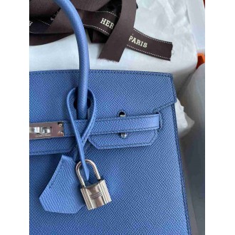 Hermes Birkin 25 Sellier Handmade Bag in Blue Brighton Epsom Calfskin