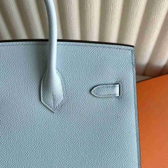 Hermes Birkin 25 Sellier Handmade Bag in Blue Brume Epsom Calfskin
