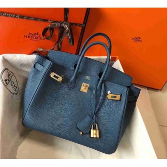 Hermes Birkin 25cm Bag In Blue Agate Clemence Leather