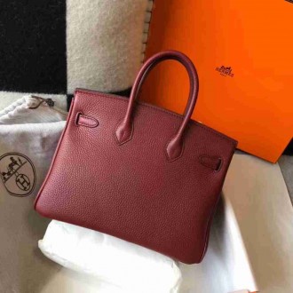 Hermes Birkin 25cm Bag In Bordeaux Clemence Leather