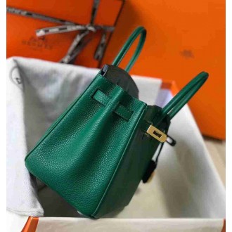 Hermes Birkin 25cm Bag In Malachite Clemence Leather