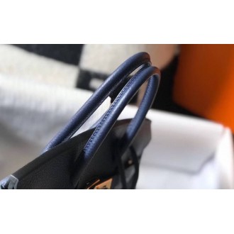Hermes Birkin 25cm Bag In Navy Blue Clemence Leather