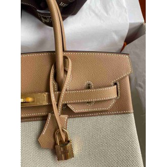 Hermes Birkin 30 Handmade Bag In Toile & Chai Epsom Leather