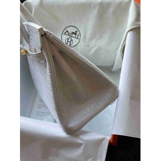 Hermes Birkin 30 Handmade Bag In White Crocodile Niloticus Matte Skin
