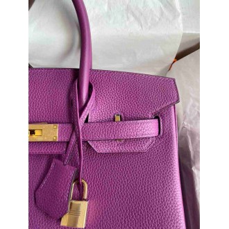 Hermes Birkin 30 Retourne Handmade Bag in Anemone Clemence Leather