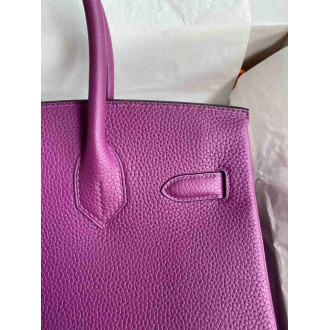 Hermes Birkin 30 Retourne Handmade Bag in Anemone Clemence Leather
