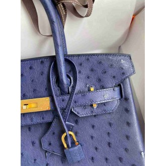Hermes Birkin 30 Retourne Handmade Bag In Blue Iris Ostrich Leather
