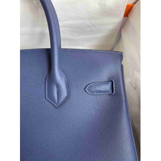 Hermes Birkin 30 Retourne Handmade Bag In Blue Saphir Epsom Calfskin