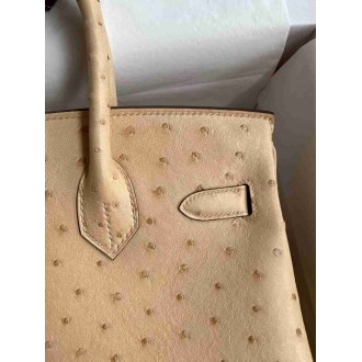 Hermes Birkin 30 Retourne Handmade Bag In Chai Ostrich Leather