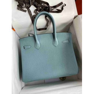 Hermes Birkin 30 Retourne Handmade Bag In Ciel Clemence Leather