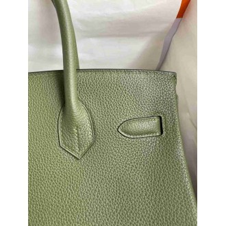 Hermes Birkin 30 Retourne Handmade Bag In Green Clemence Leather