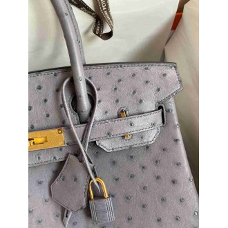 Hermes Birkin 30 Retourne Handmade Bag In Gris Agate Ostrich Leather