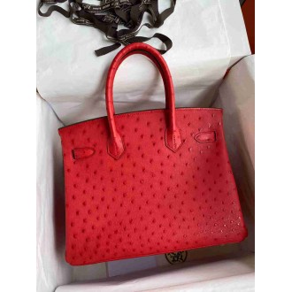 Hermes Birkin 30 Retourne Handmade Bag In Red Ostrich Leather