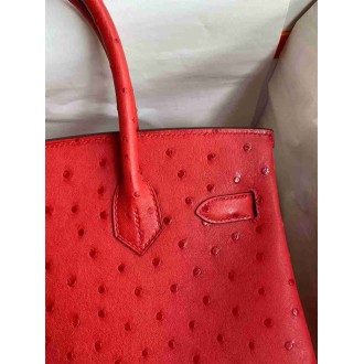 Hermes Birkin 30 Retourne Handmade Bag In Red Ostrich Leather