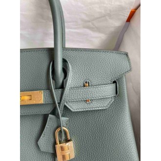 Hermes Birkin 30 Retourne Handmade Bag In Vert Amande Clemence Leather