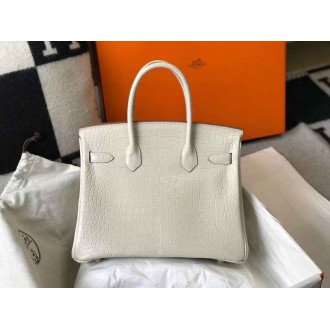 Hermes Birkin 30cm Bag In Black Embossed Crocodile Leather