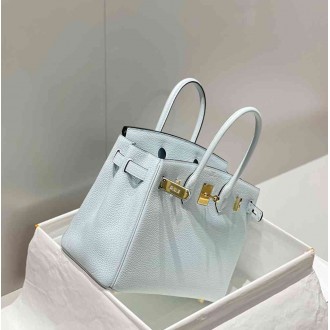 Hermes Birkin 30cm Bag In Blue Brume Clemence Leather GHW