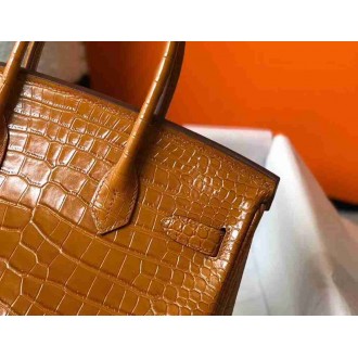 Hermes Birkin 30cm Bag In Gold Embossed Crocodile Leather
