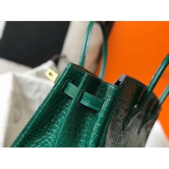 Hermes Birkin 30cm Bag In Green Embossed Crocodile Leather