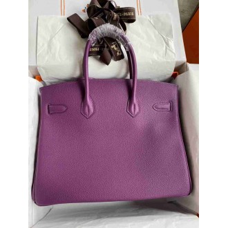 Hermes Birkin 35 Retourne Handmade Bag in Anemone Clemence Leather