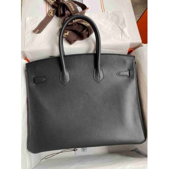 Hermes Birkin 35 Retourne Handmade Bag in Black Swift Leather