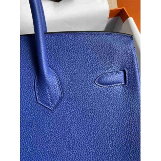Hermes Birkin 35 Retourne Handmade Bag In Blue Electric Clemence Leather