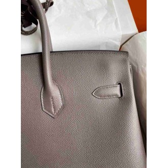 Hermes Birkin 35 Retourne Handmade Bag In Etain Epsom Calfskin
