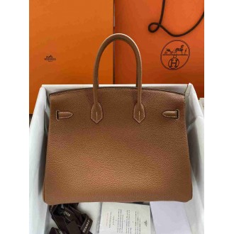 Hermes Birkin 35 Retourne Handmade Bag In Gold Clemence Leather