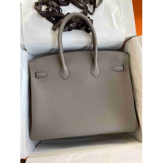 Hermes Birkin 35 Retourne Handmade Bag In Gris Asphalt Clemence Leather