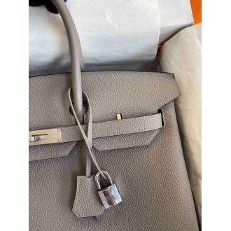 Hermes Birkin 35 Retourne Handmade Bag In Gris Asphalt Clemence Leather