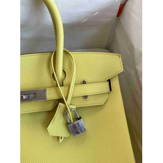 Hermes Birkin 35 Retourne Handmade Bag in Lime Epsom Calfskin
