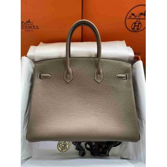 Hermes Birkin 35 Retourne Handmade Bag In Taupe Clemence Leather