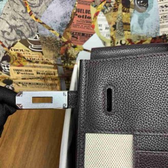 Hermes Birkin a l'envers 35 Bag in Ebene Clemence Leather and Canvas