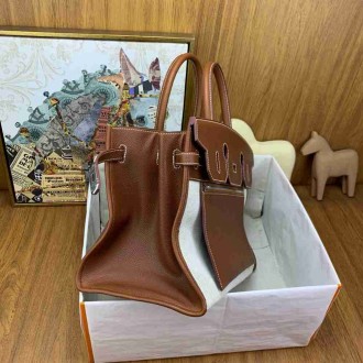 Hermes Birkin a l'envers 35 Bag in Gold Clemence Leather and Canvas